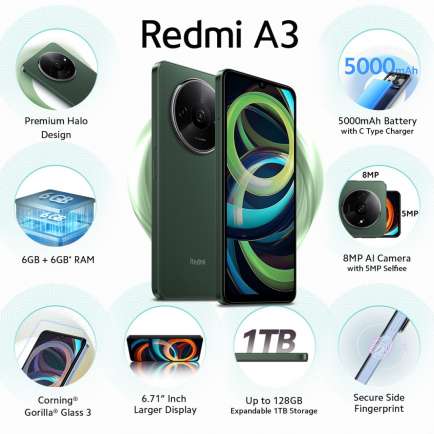 Redmi A3 3 GB RAM 64 GB Storage Green
