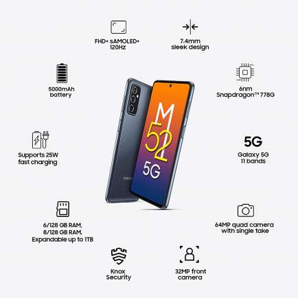 Galaxy M52 5G 6 GB RAM 128 GB Storage Black
