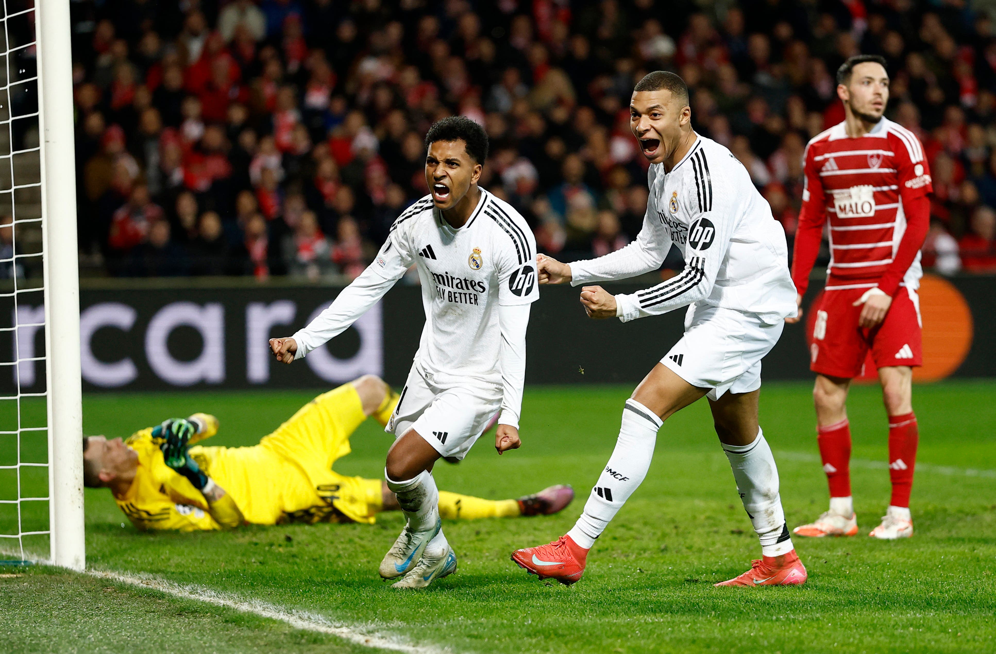 Rodrygo and Mbappe Celebration in Brest vs Real Madrid
