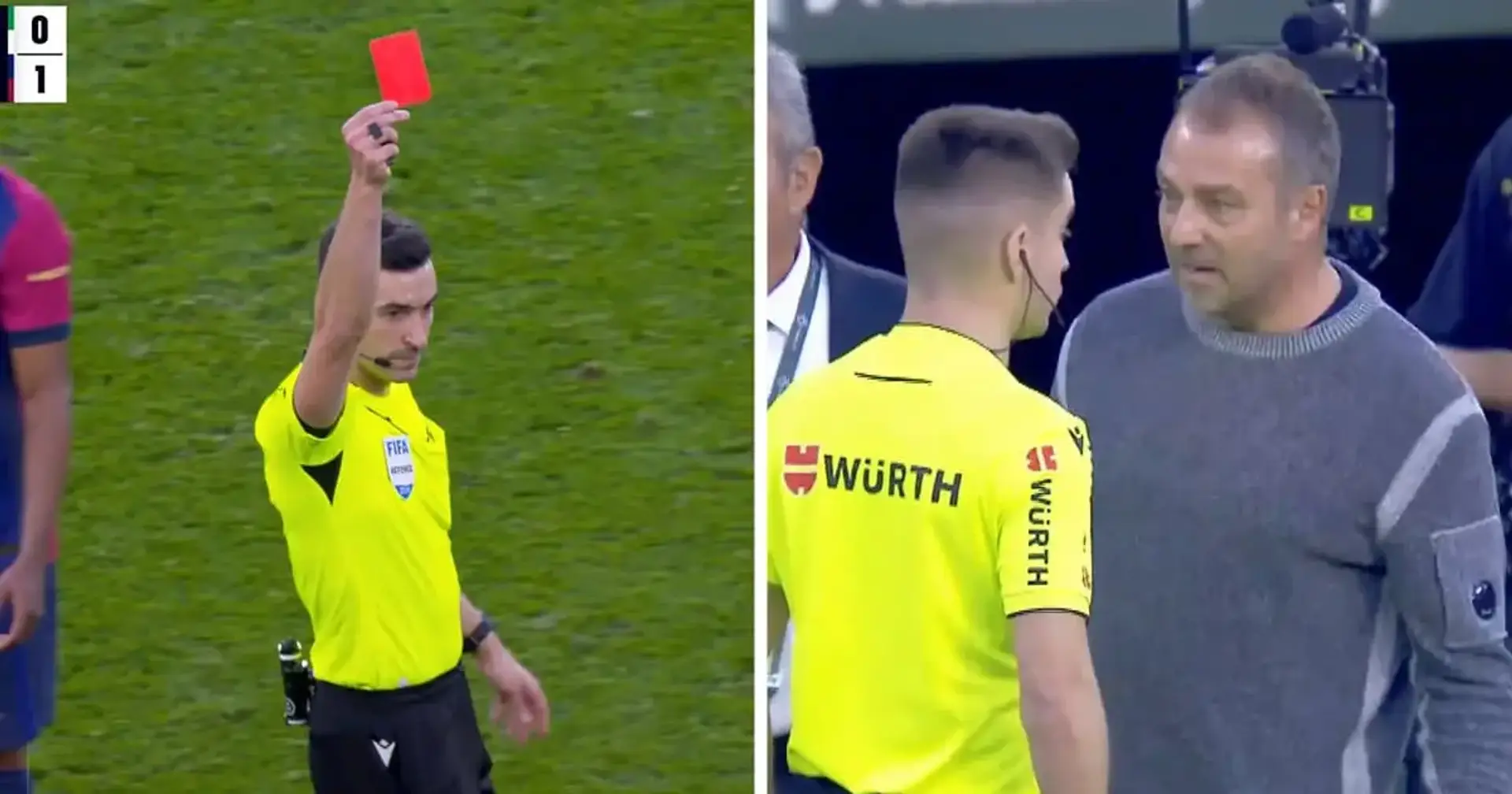 Referee giving red card to Hansi Flick Referee giving red card to Hansi Flick