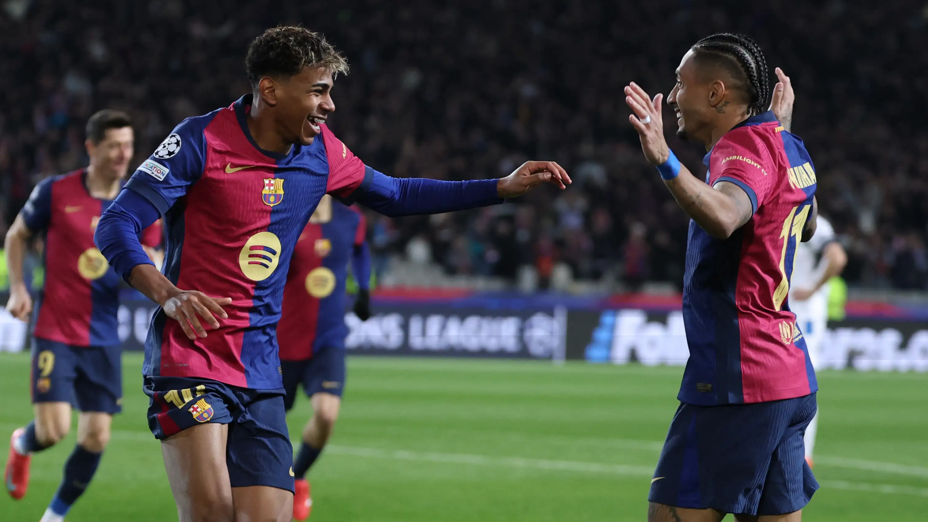 Lamal and Raphinha Celebrating First Goal of Barcelona Lamal and Raphinha Celebrating First Goal of Barcelona