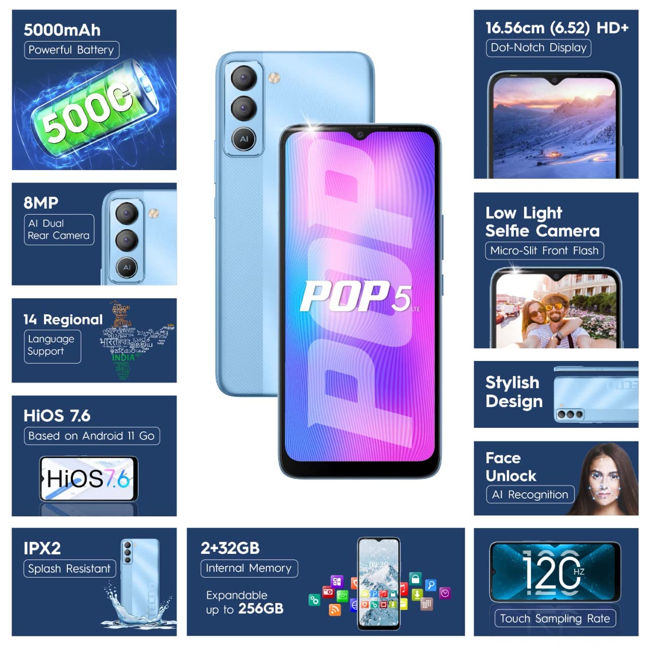 Pop 5 LTE 2 GB RAM 32 GB Storage Blue