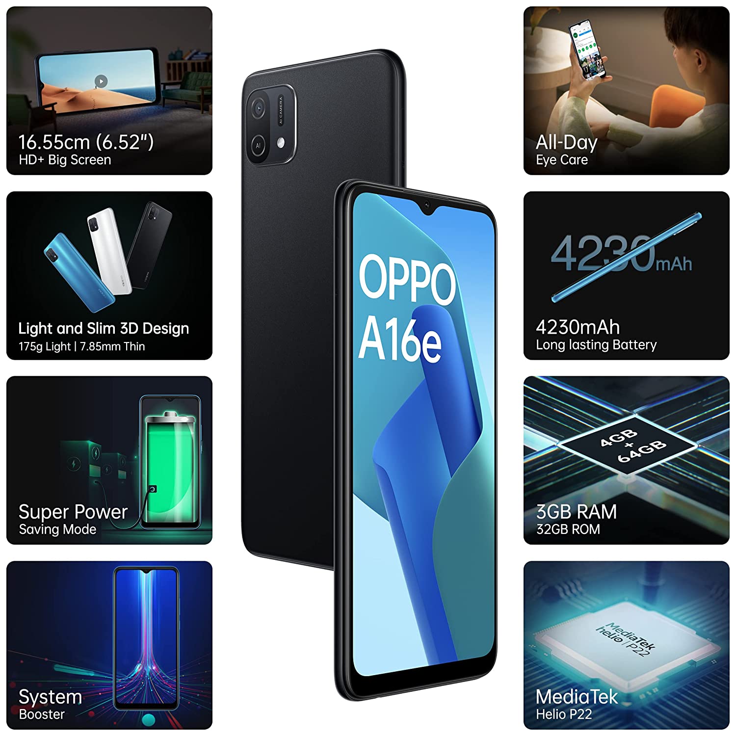 A16e 3 GB RAM 32 GB Storage Black