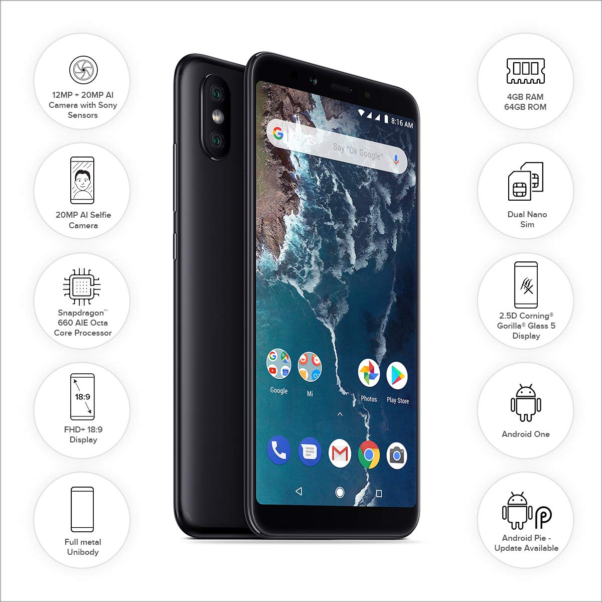 Mi A2 (Mi 6X) 4 GB RAM 64 GB Storage Black
