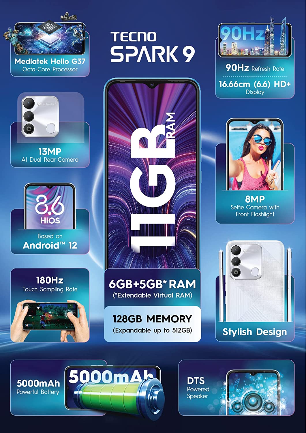 Spark 9 4 GB RAM 64 GB Storage Black