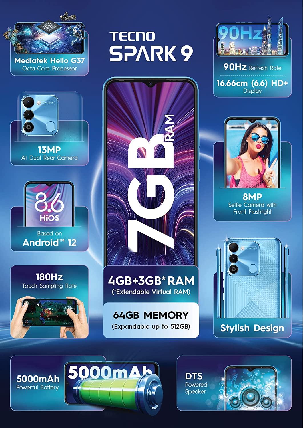 Spark 9 4 GB RAM 64 GB Storage Black