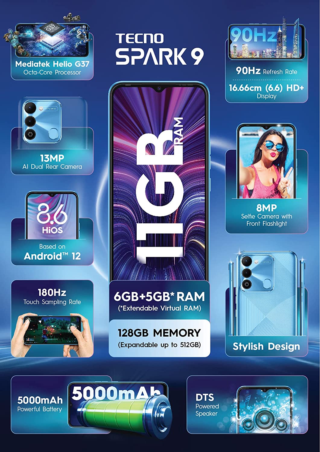 Spark 9 4 GB RAM 64 GB Storage Black