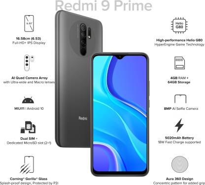 Redmi 9 Prime 4 GB RAM 64 GB Storage Black