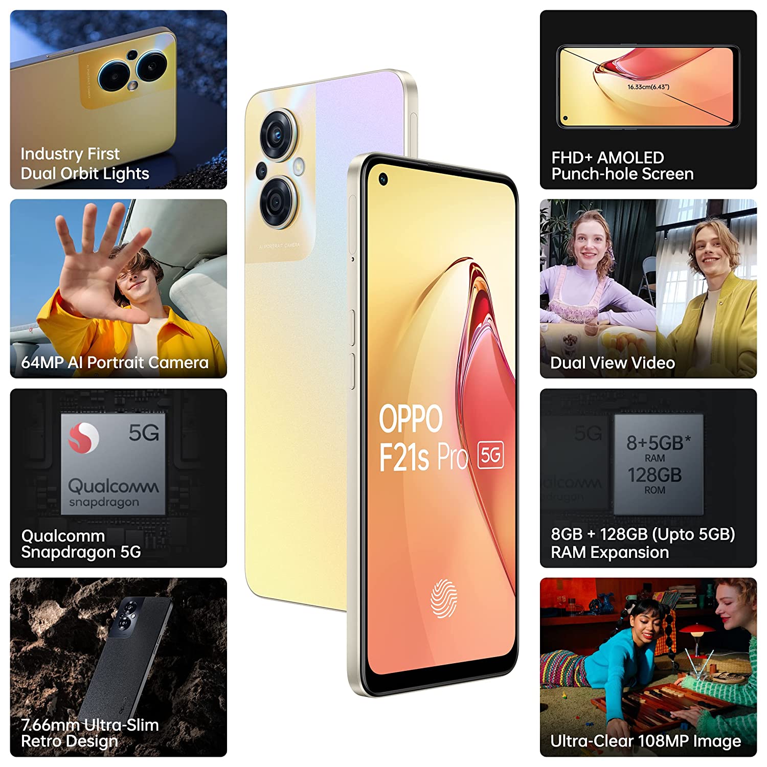 F21s Pro 5G 8 GB RAM 128 GB Storage Gold