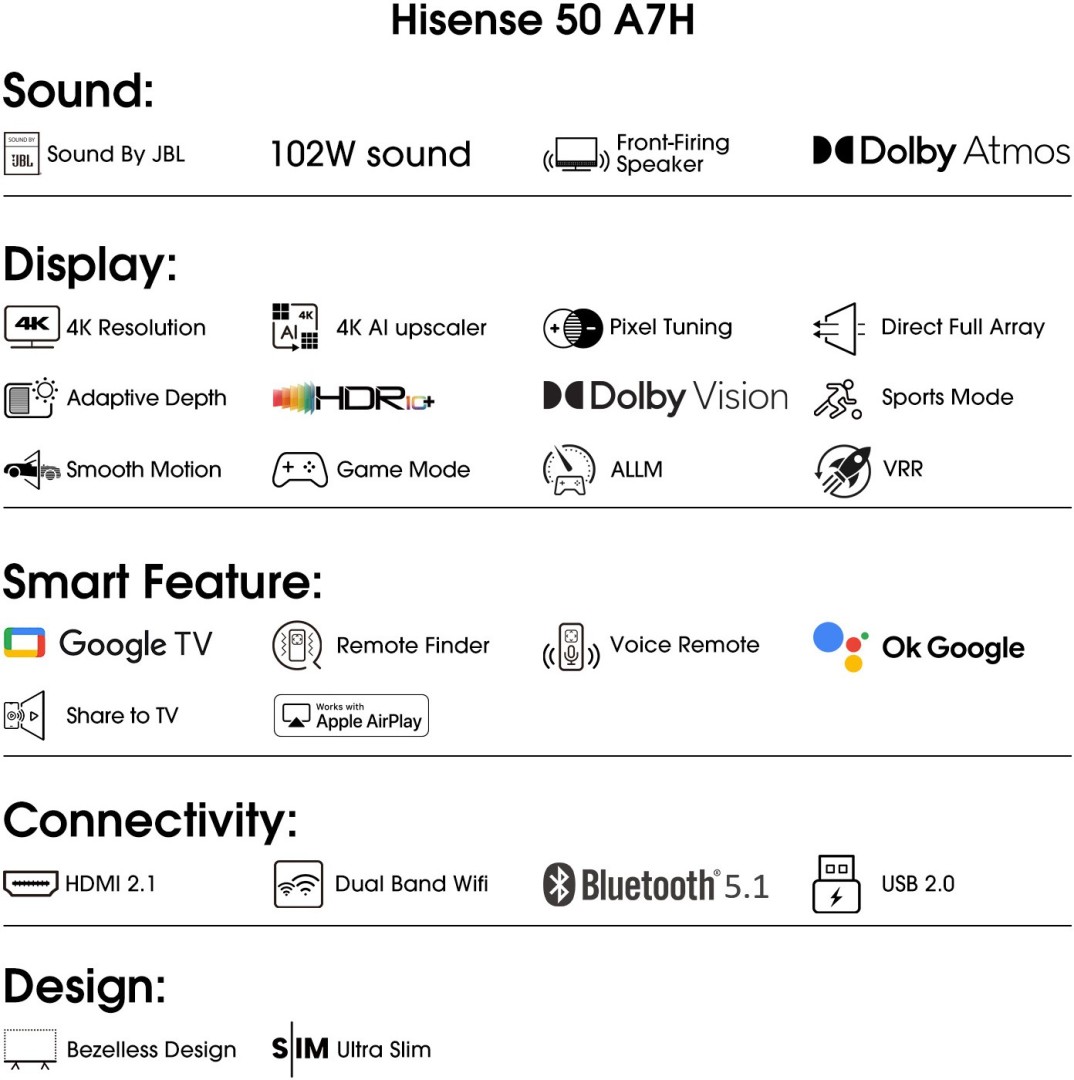 50A7H 4K LED 50 Inch (127 cm) | Smart TV