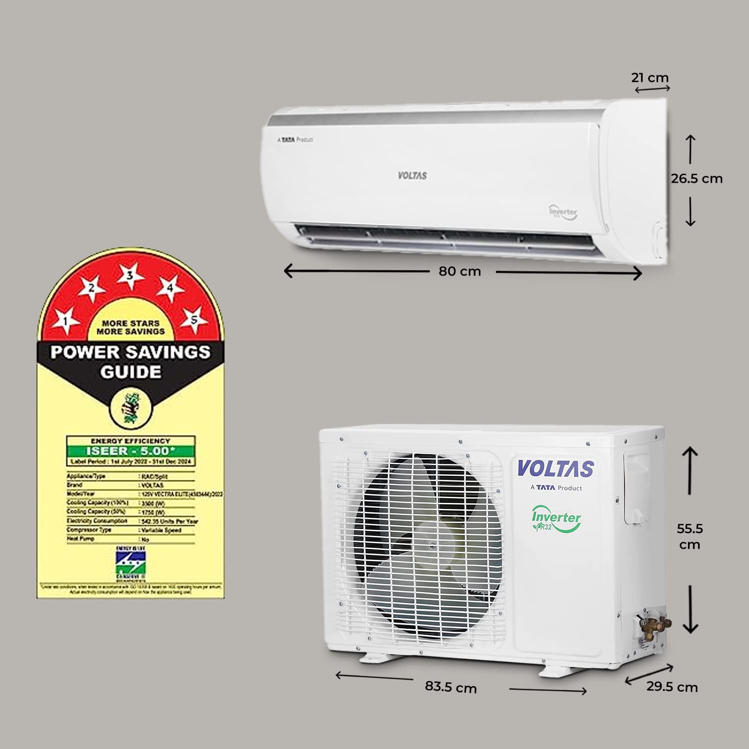 125V Vectra Elite 1 Ton 5 Star Inverter Split AC