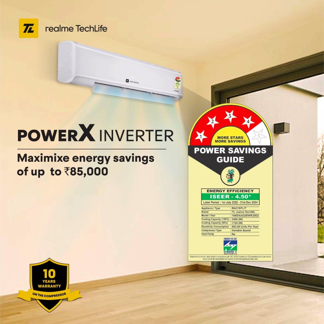 TechLife 104SIAA22BWR 1 Ton 4 Star Inverter Split AC