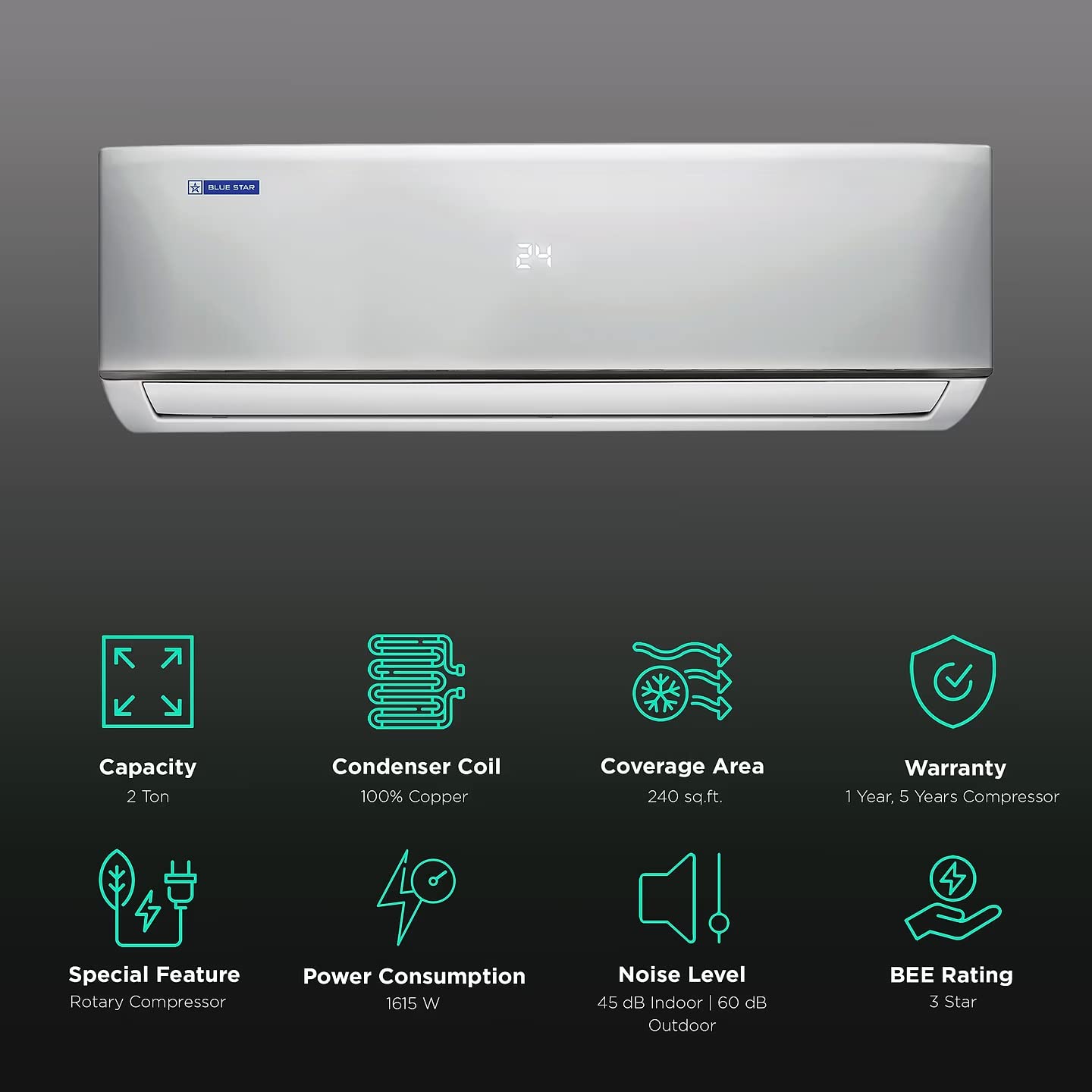 FB224DNU 2 Ton 2 Star  Split AC