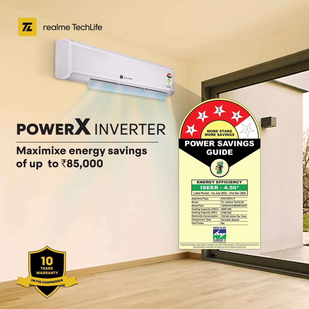 TechLife 124SIAA22BWR 1.2 Ton 4 Star Inverter Split AC