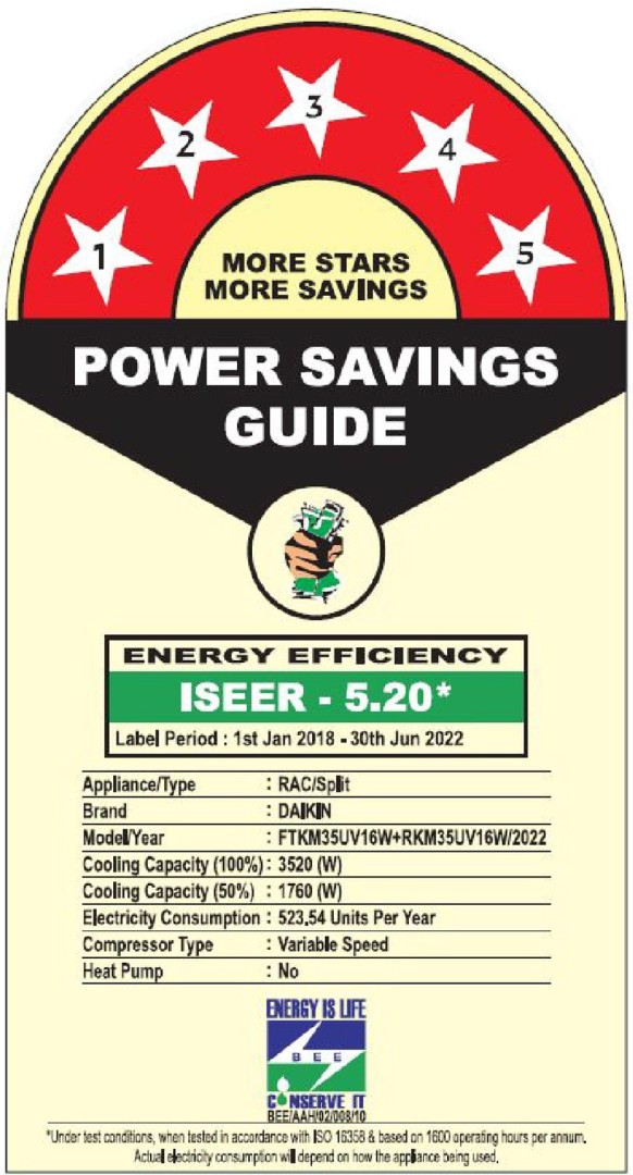 FTKM35UV16W 1 Ton 5 Star Inverter Split AC