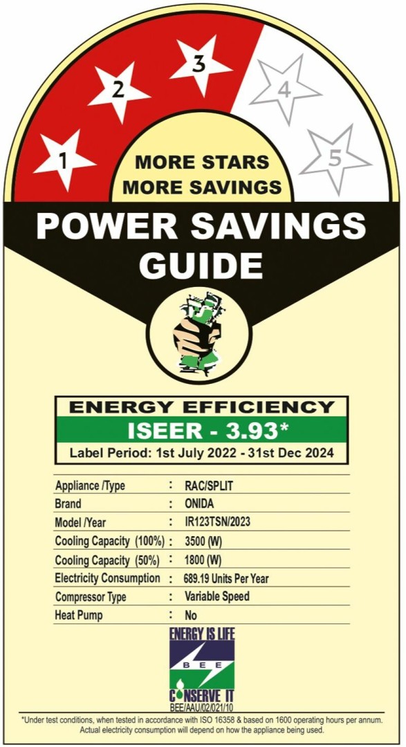 IR123TSN 1 Ton 3 Star Inverter Split AC