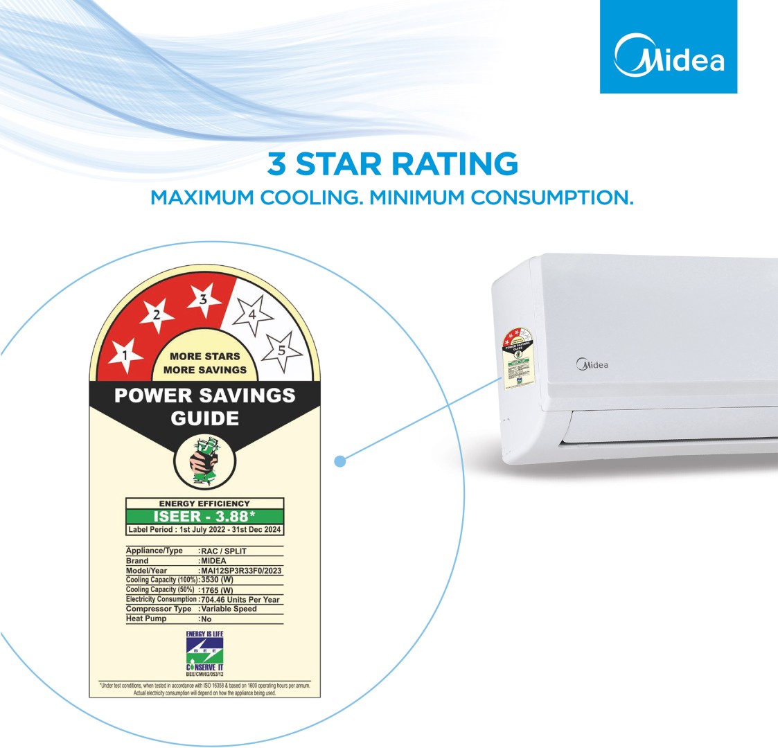 MAI12SP3R33F0 1 Ton 3 Star Inverter Split AC