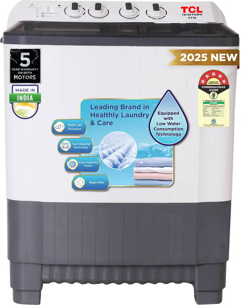 TCL 8.5 Kg Semi Automatic Top Load Washing Machine (TWT85-P103PW)