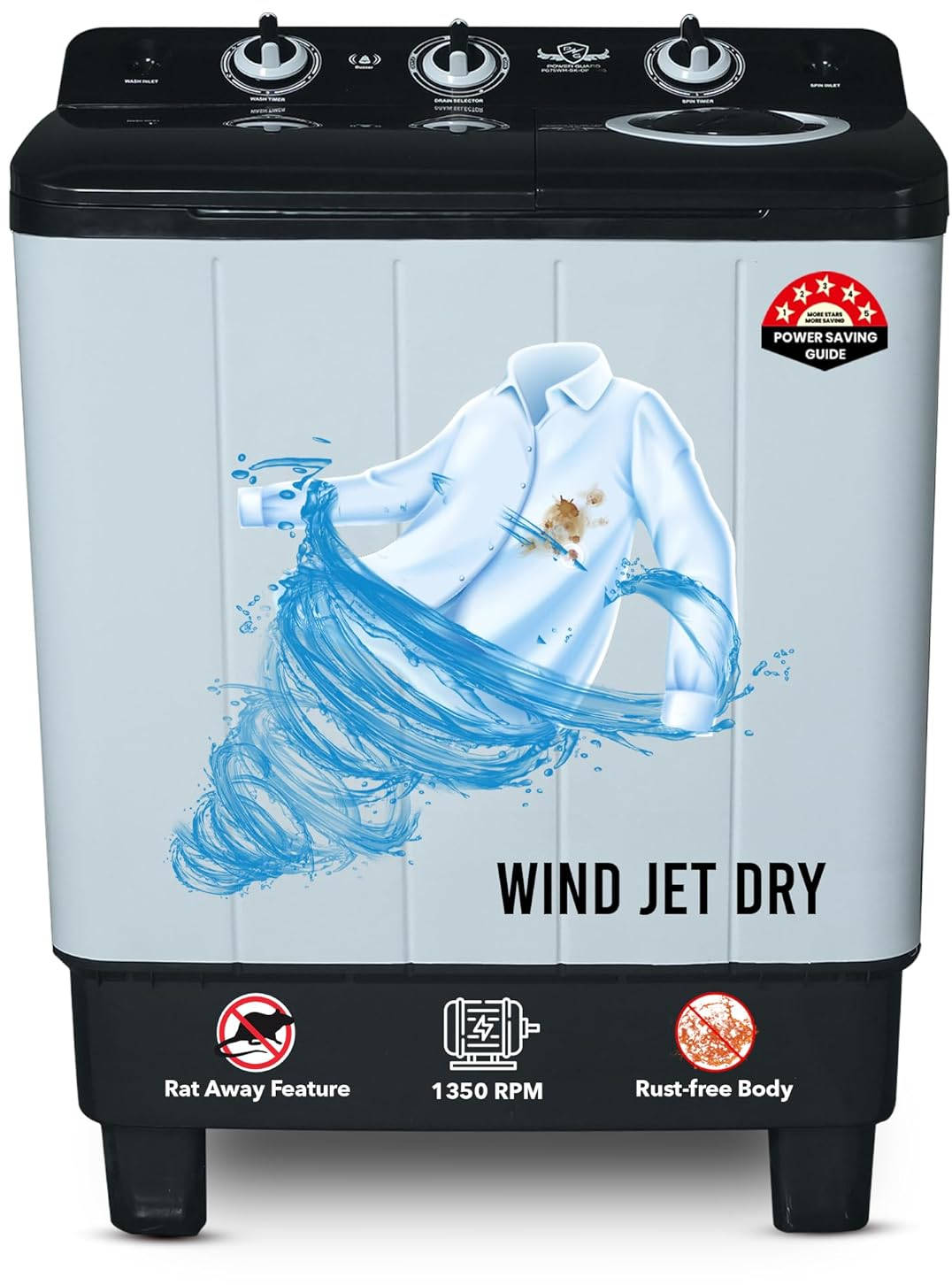 Power Guard Guard 6.5 Kg Semi Automatic Top Load Washing Machine (PG65WM-Bk-OP)
