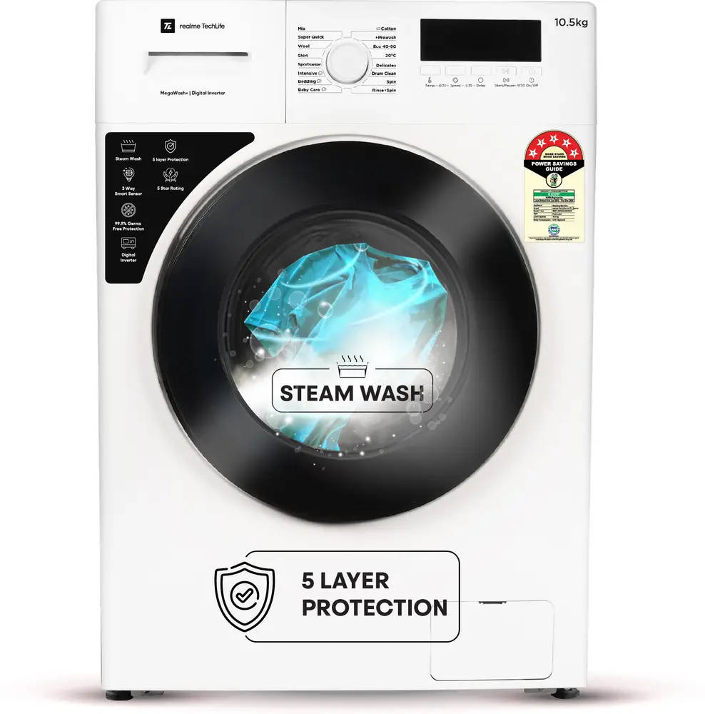 Realme 10.5 Kg Fully Automatic Front Load Washing Machine (RMFL1055NHIJW)