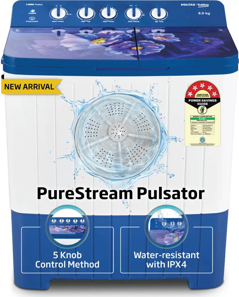 Voltas Beko 8 Kg Semi Automatic Top Load Washing Machine (WTT80UHA/OK5I0I0W07E)