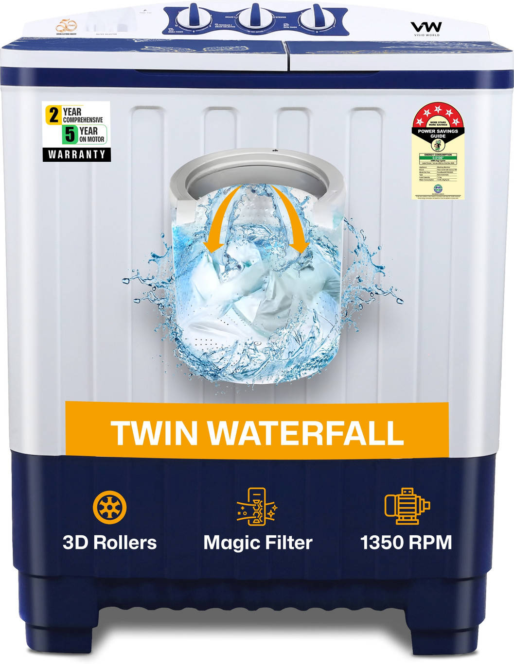PureWash0075G 7.5 Kg Semi Automatic Machines Washing Machine