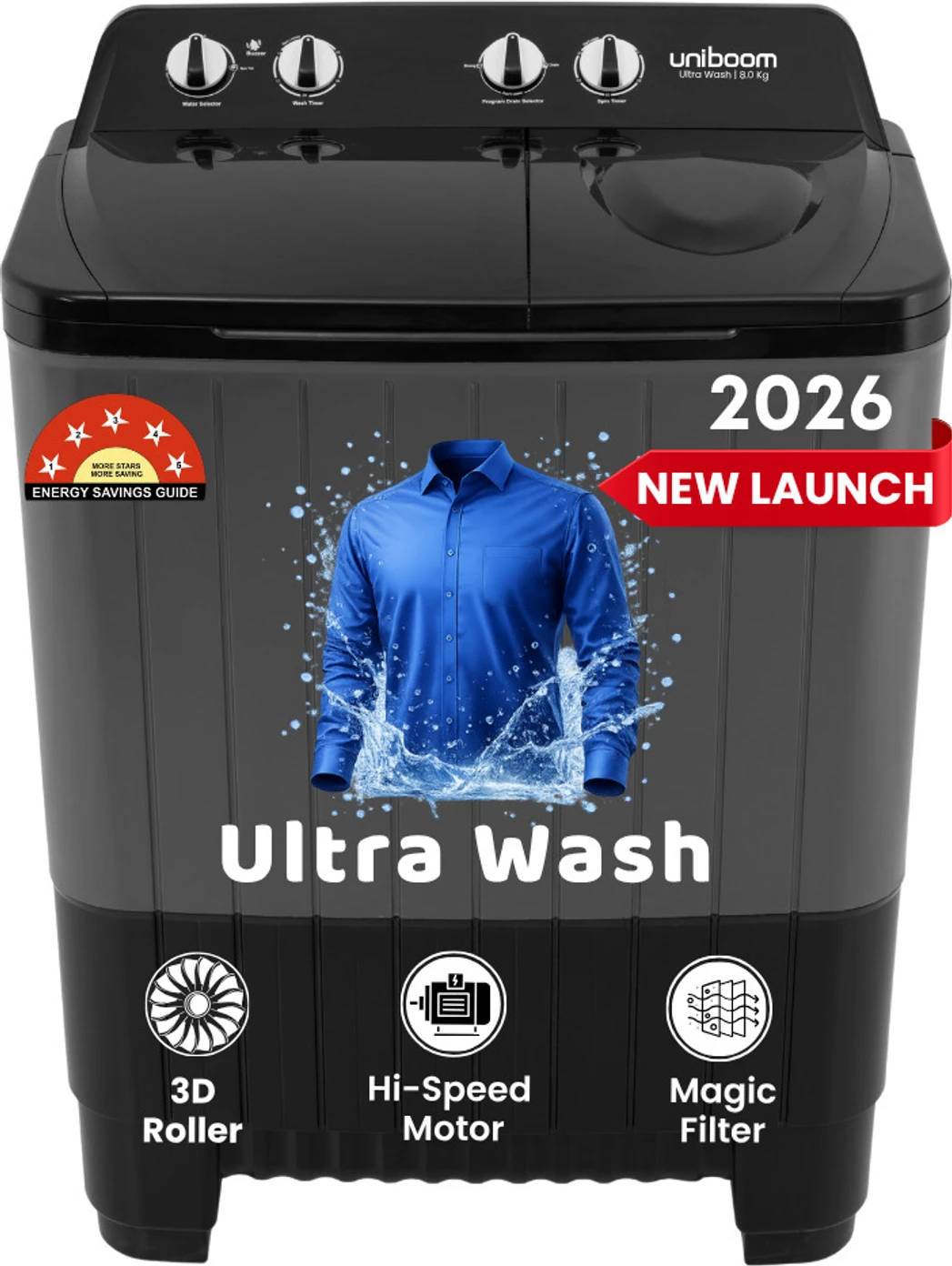 UBSA-80VR-GB 8 Kg Semi Automatic Machines Washing Machine